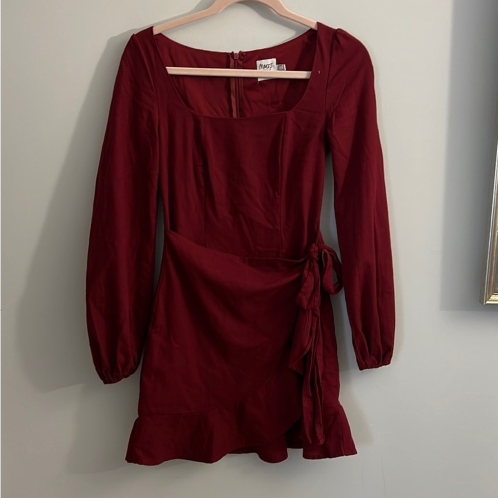 Nasty Gal Burgundy Long Sleeve Dress